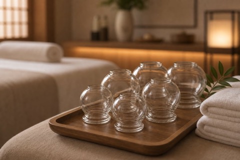 Glass cups arranged for cupping therapy in Perth
